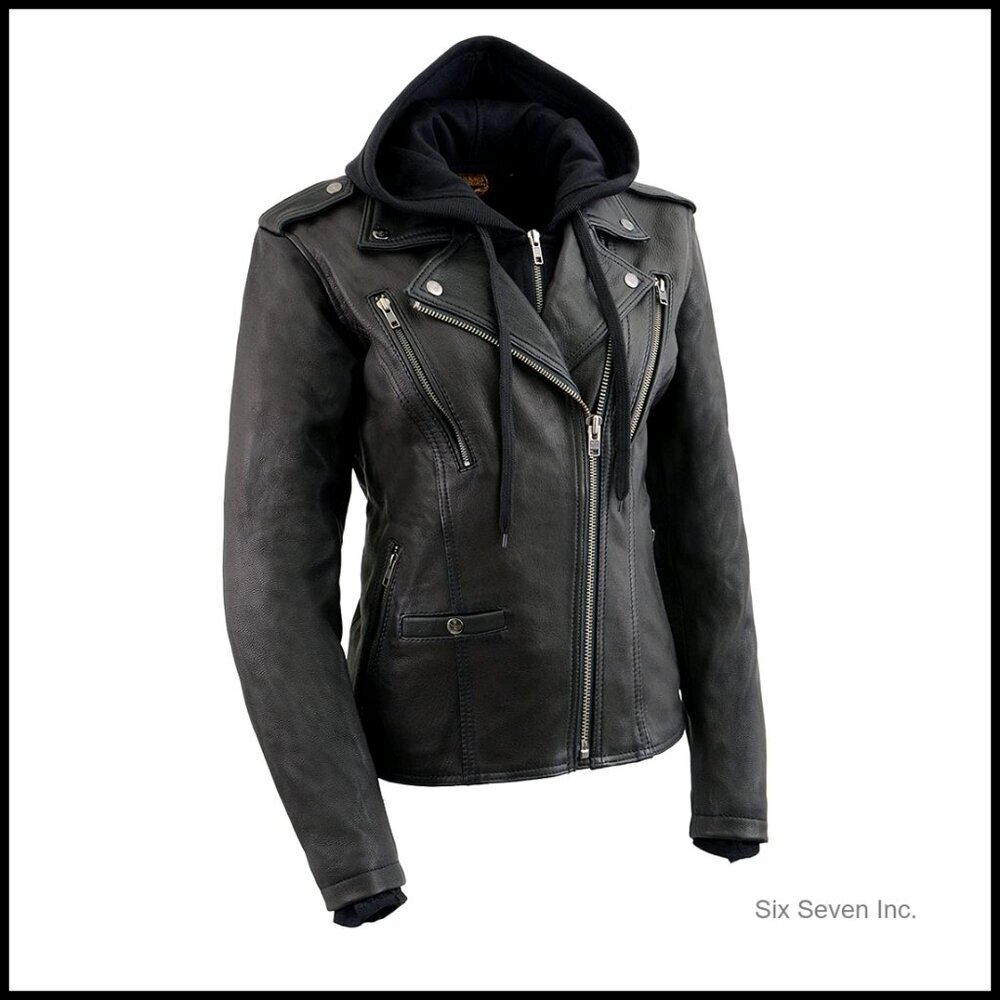 Naked Goatskin Leather Motorcycle Jacket with Removable Hoodie Liner